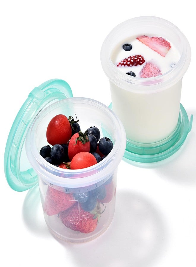 U-Taste 1 Cup Silicone Food Container: Small Kitchen Storage with Airtight Lid, Freezer & Microwave Safe, Fruit Box with Date Marking Circle, Clear Stackable for Meal Prep Portion (Set of 2, Aqua Sky) - Image 1